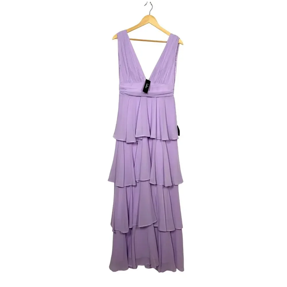 Lulus Amazing Evening Maxi Dress Women's Medium Lavender Tiered Chiffon NWT - Picture 4 of 12